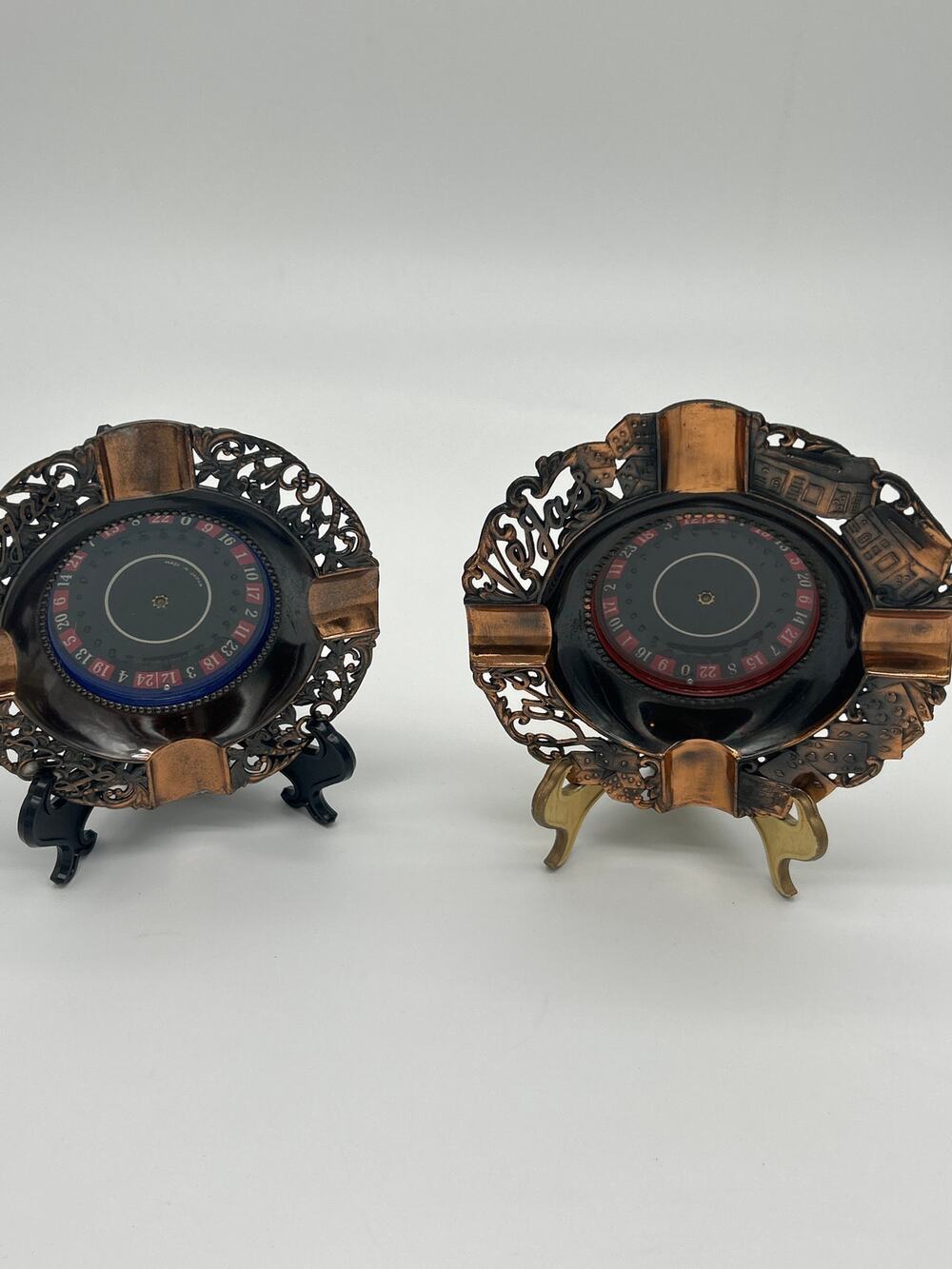 Vintage Japan Roulette Wheel Ashtray Lot 2 Spinning Casino Gambling Metal Decor